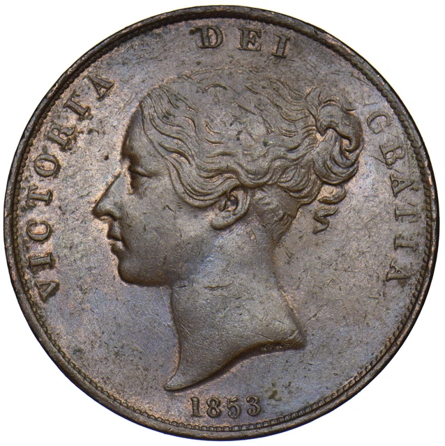 1853 Penny (Ot) - Victoria British Copper Coin - Very Nice