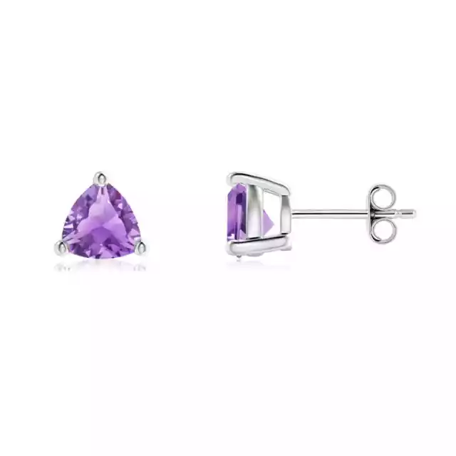 ANGARA Trillion Natural Amethyst Stud Earrings for Women in Silver (A, 6mm)