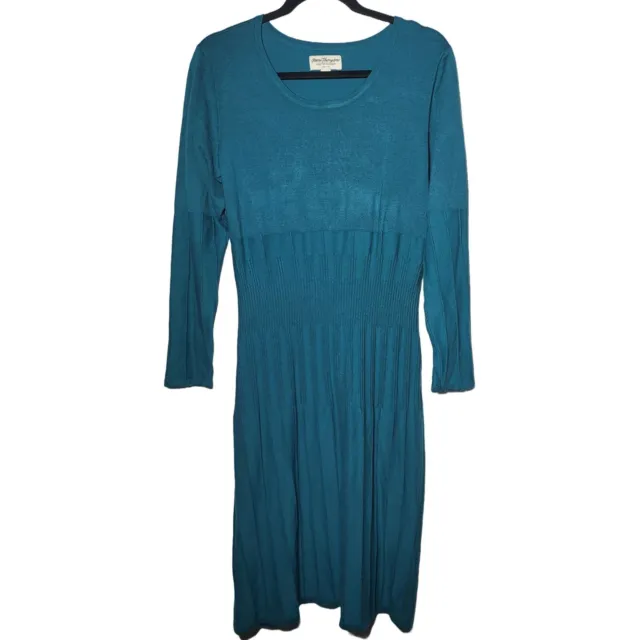 Norm Thompson Womens Teal Ribbed Long Sleeve Midi Sweater Dress Size Medium