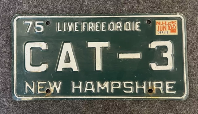 1975 New Hampshire Vanity License Plate CAT-3 Nice Tag NH 75 79 Cat Kitty