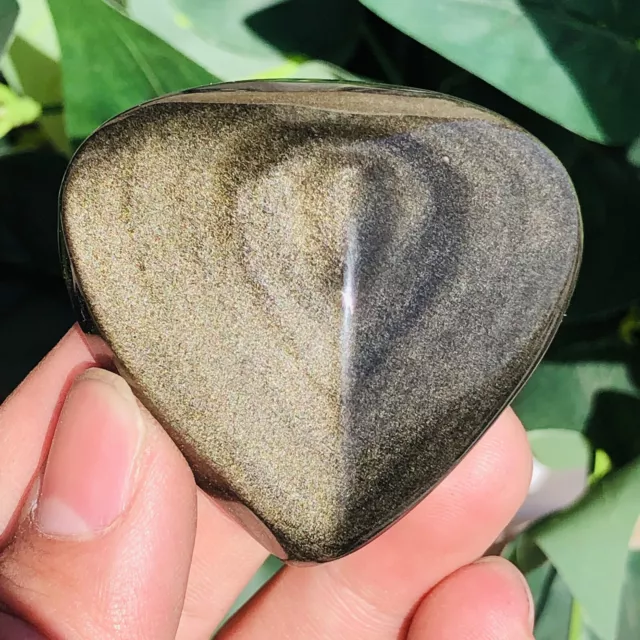 76g Natural Top Gold Sheen Obsidian Heart Shape Quartz Crystal Gemstone Healing