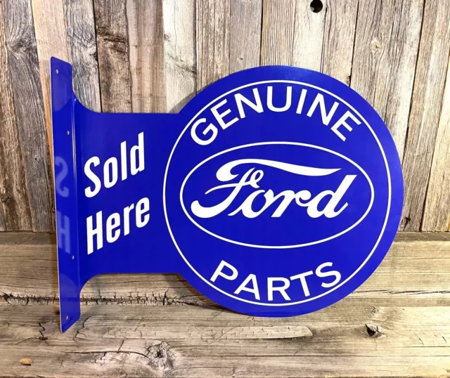 Ford Genuine Parts Large Flange Metal Tin Sign Vintage Garage Man Cave New