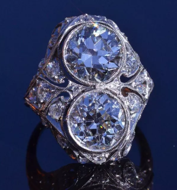 Antique Mid-Century Style 4.26 CT Cubic Zirconia Filigree Design 925 Silver Ring