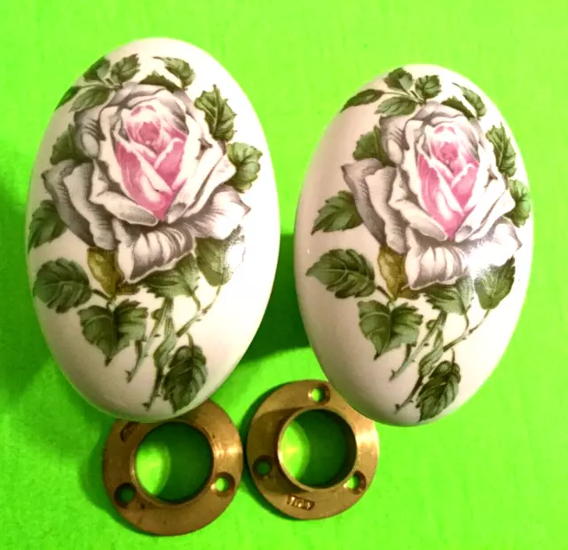 Lot of 2 Vintage Floral Painted Porcelain  Door Knobs Italy