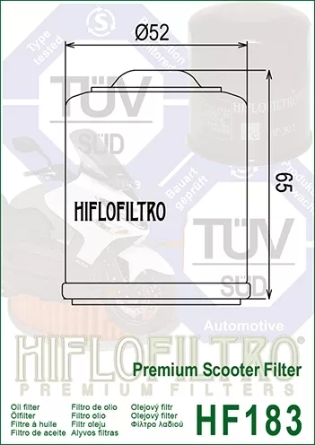 Hiflofiltro OE Qualität Ölfilter passt PIAGGIO MEDLEY 125/150 (2016 bis 2018) 2