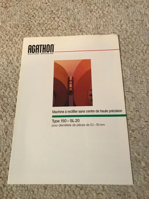 Agathon 150-SL20 Centerless Grinding Machine Sales Catalog In FRENCH, Swiss Made