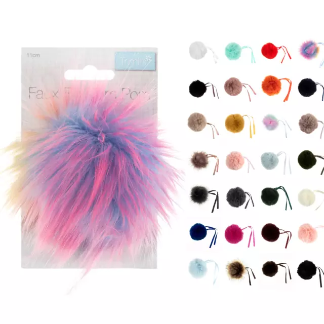 Trimits Pom Pom Faux Fur 11cm Diameter Range of Colours Fuzzy Crafts Ball Hat