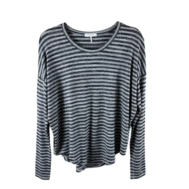 rag & bone The Knit Striped Long Sleeve Tee Shirt Small Black Gray Rayon Blend