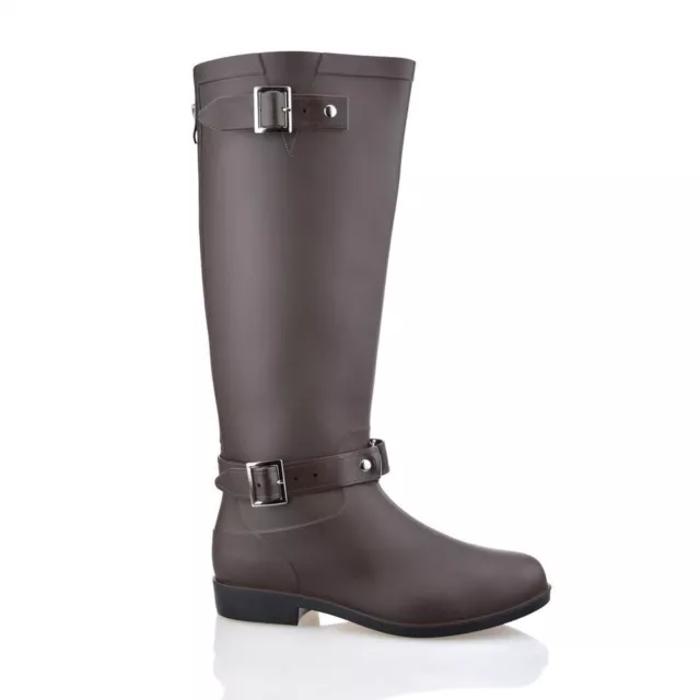 Damenstiefel Knie Wellington Welly Rain Gummi Schuhe Größe UK6-EU39 braun Gumboot