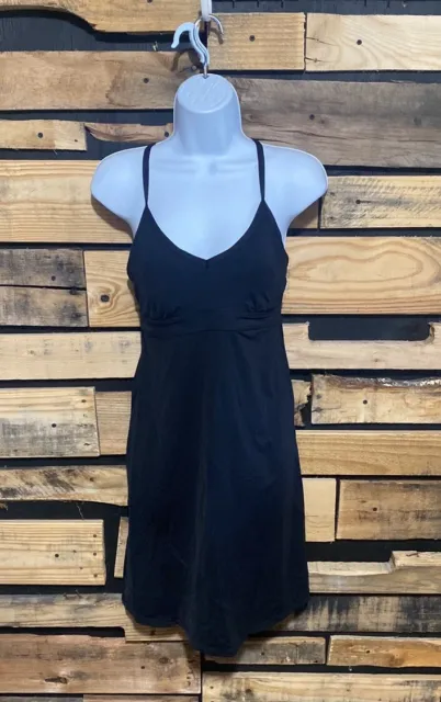 Athleta Shorebreak Black Grey Striped Swim Dress Built in Bra