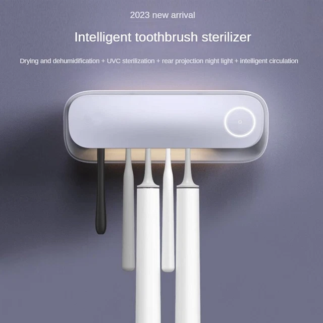Porte-brosse à Dents UV Stérilisateur Mural - Désinfection Automatique 6H, Sans Perçage, 2 Compartiments