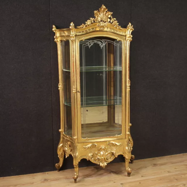 Ancienne vitrine en bois doré meuble italien bibliothèque 19ème siècle