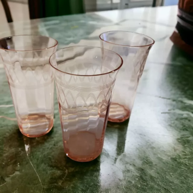 3 Rare VTG Jeanette Depression Glasses Pink Cherry Blossom Flat Bottom Collector