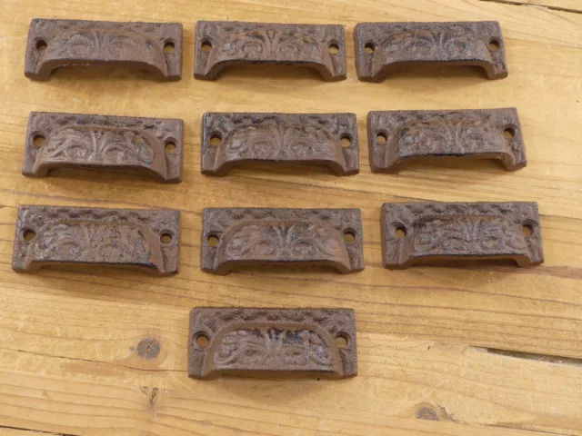 10 Cast Iron Brown Pulls Drawer Cabinet Bin Handles Rustic Barn Dresser Knobs