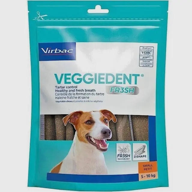 Virbac Veggiedent Oral Higiene Pequeño Adhesivo Perro para Morder Colas 224g