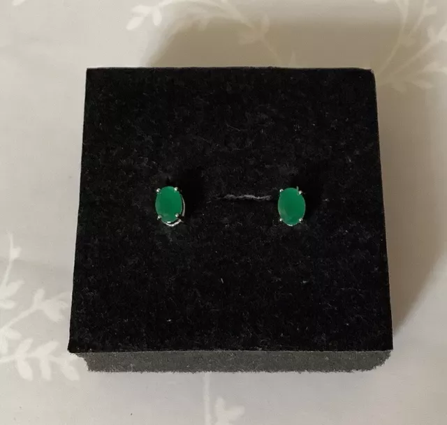 Sterling Silver Oval Emerald Stud Earrings