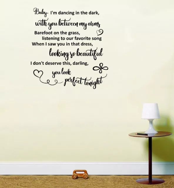 Perfect Ed Sheeran Love song Lyrics wedding wall art Home Decor sticker decal