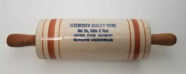 Advertising Western Stoneware Rolling Pin Rust Band KLEEBERGER - Warren ILLINOIS