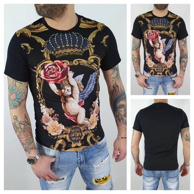 Maglietta da Uomo Slim Fit T-Shirt Cotone Maniche Corte Maglia Aderente barocco
