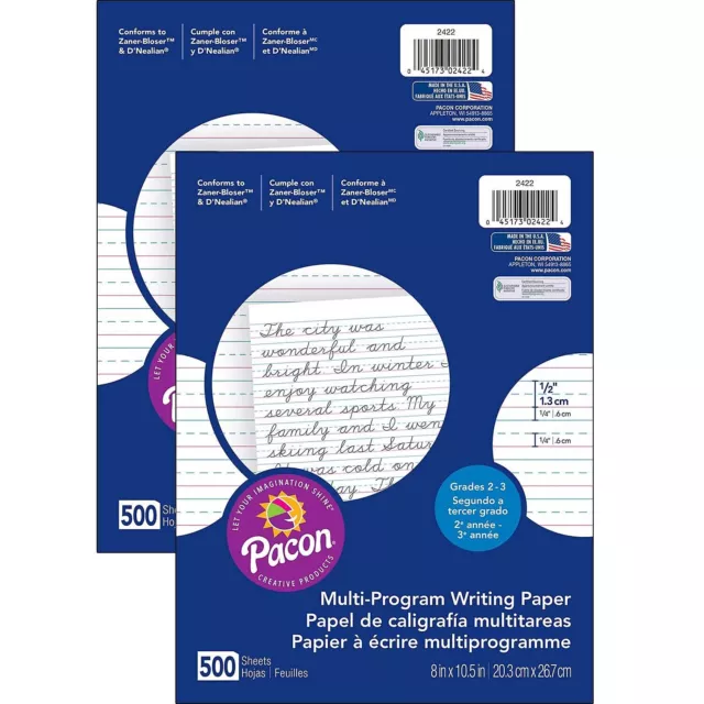 Pacon 10.5" x 8" Multi-Program Handwriting Paper 1/2" Ruled White 500 SheetsPer