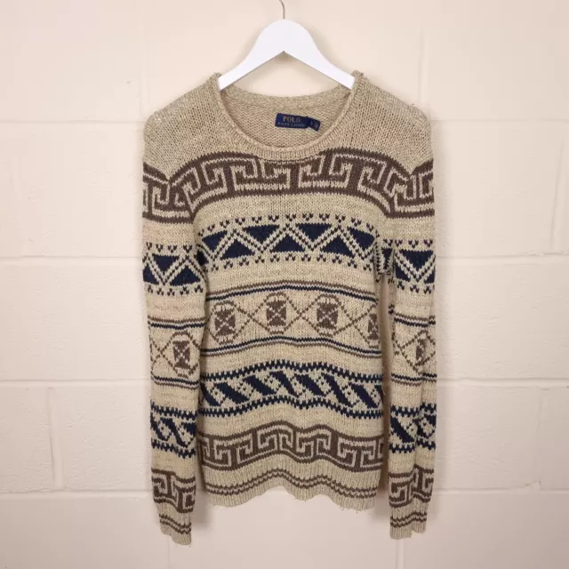 POLO RALPH LAUREN Mulberry & Tussah Silk Jumper Mens S Aztec Southwestern Navajo