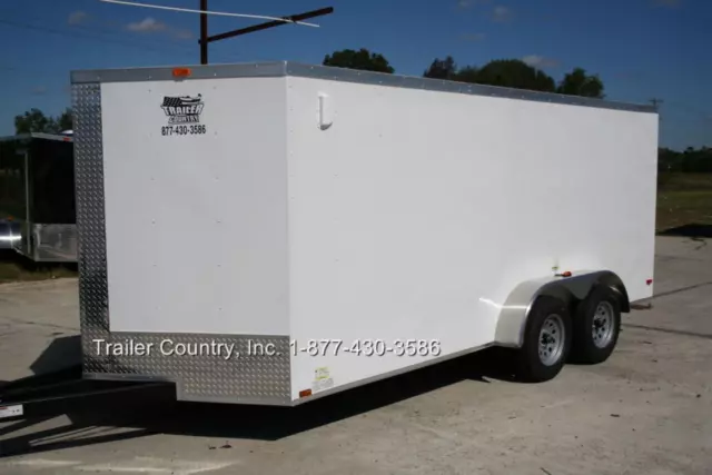 NEW 2024 7x16 7 x 16 V-Nosed Enclosed Cargo Trailer w/ Ramp Door & Side Door