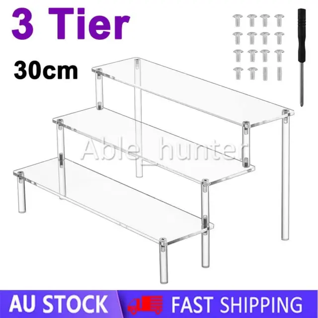 3 Tier Clear Acrylic Holder Riser Display Shelf Removable Rack Figures Jewelry