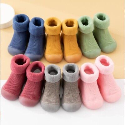 Baby Girls Boys Kids Toddler Warm Fur Sock Flat Non-slip Cotton Soft Sole Shoes