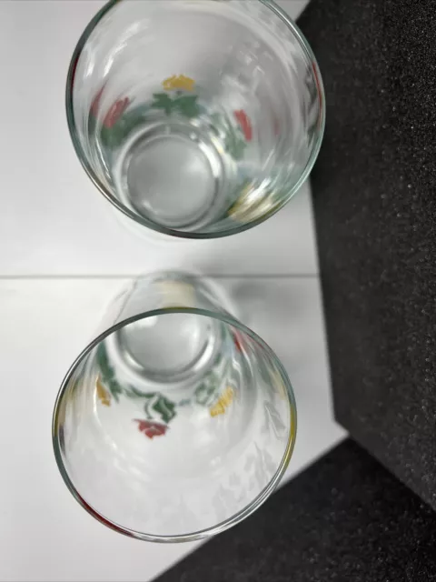 Pair of Glass 6.125" Tumbler Drinking Glasses Red & Yellow Tulips Weighted Base 3