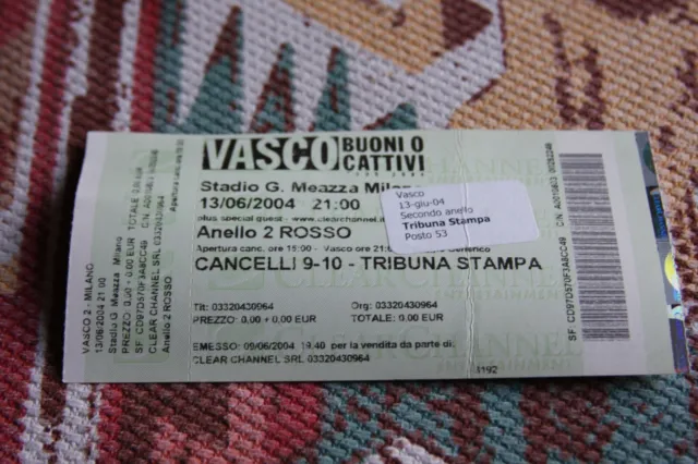 Vasco Rossi -  Buoni e cattivi Biglietto Stadio San Siro 13/06/2004