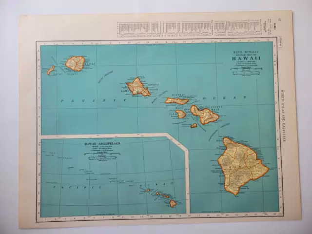 Hawaii/Panama Canal Zone Rand McNally 1942 2-Sided Map Counties Cities ~11x14"