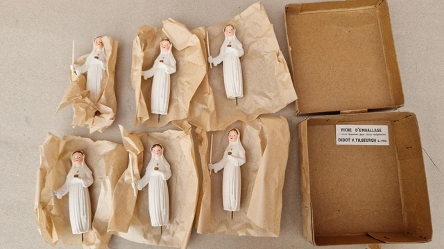 Rare Lot 6 Anciennes Figurines neufs petit colin Gateau Communion Pièce Montée