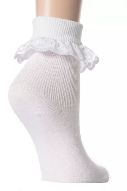 6 Paar Mädchen weiße Spitze Rüschen Stickerei englische Knöchelsocken verschiedene Größen