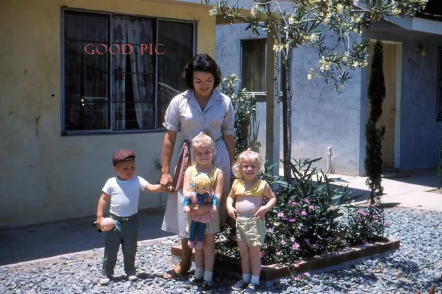 #L69-e Vintage 35mm Slide Photo- Girls- Boy- Woman - Doll - 1960