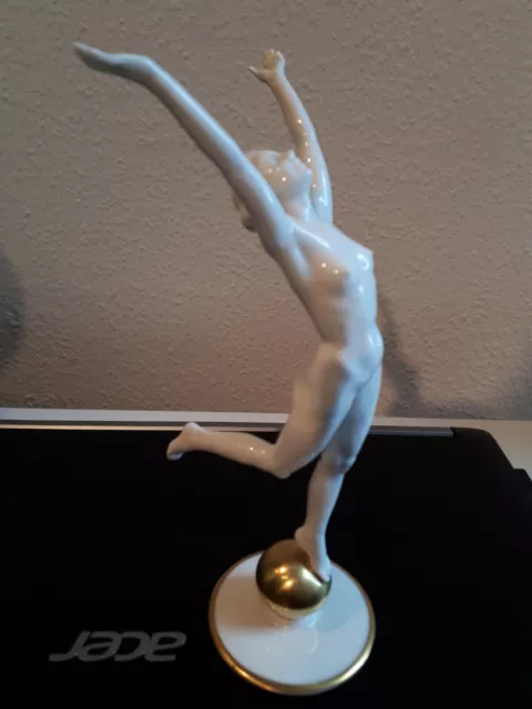 Hutschenreuther Selb Porzellan Figur Akt SONNENKIND Gold Karl Tutter Art Deco