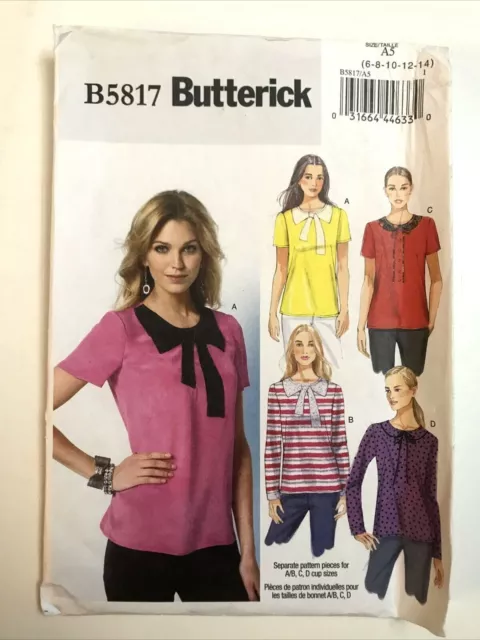 2012 Butterick Disegni B5817 Misses' Top, Misura A5 (6-8-10-12-14) Non Tagliate