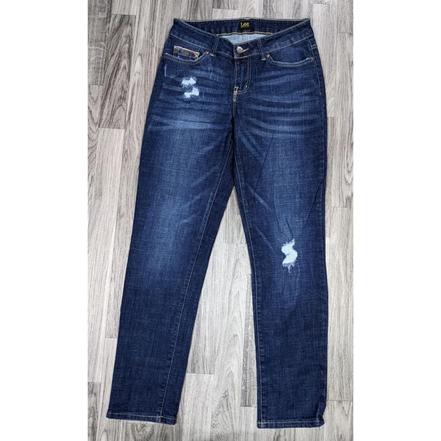 Lee Womens Size 4 Medium Modern Series Distressed Straight Leg Denim Blue Jeans
