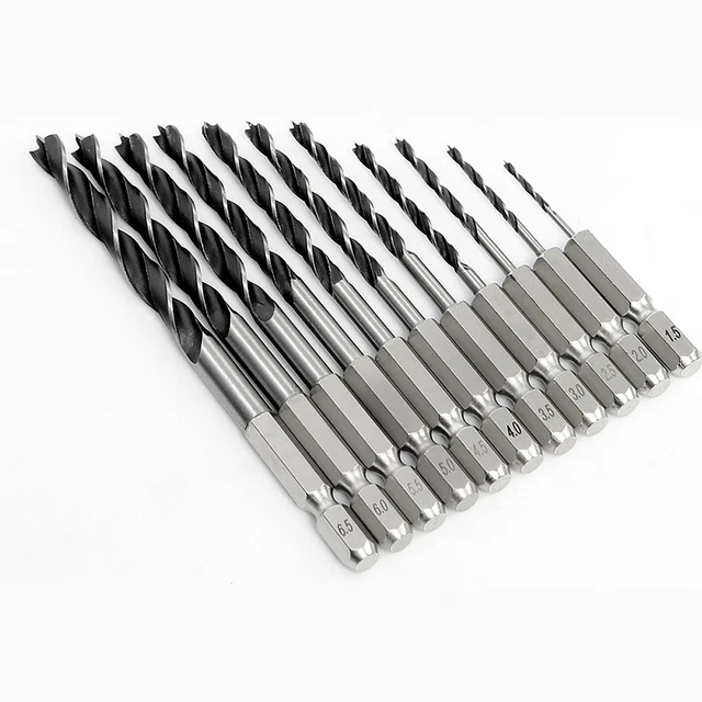 Point Hex Bit HSS BRAD POINT Hex Shank Twist Bits woodworking drill bit Set 1.5mm ...