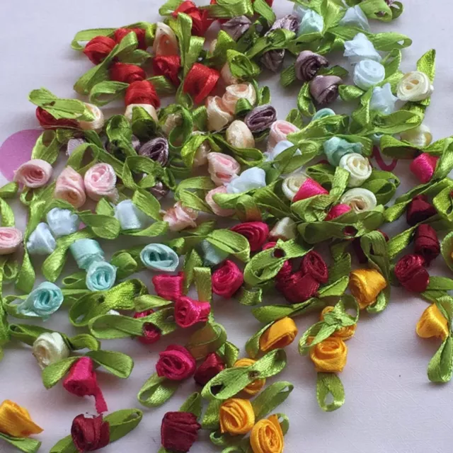 40pcs CLEARANCE Delicate Satin Ribbon Flowers rose leaf sew wedding Craft #409