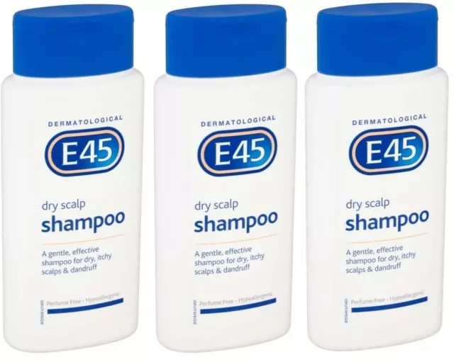 E45 Shampoo 200ml Pack of 3 For Dry Itchy Scalp Gentle Cleanse Perfume Free