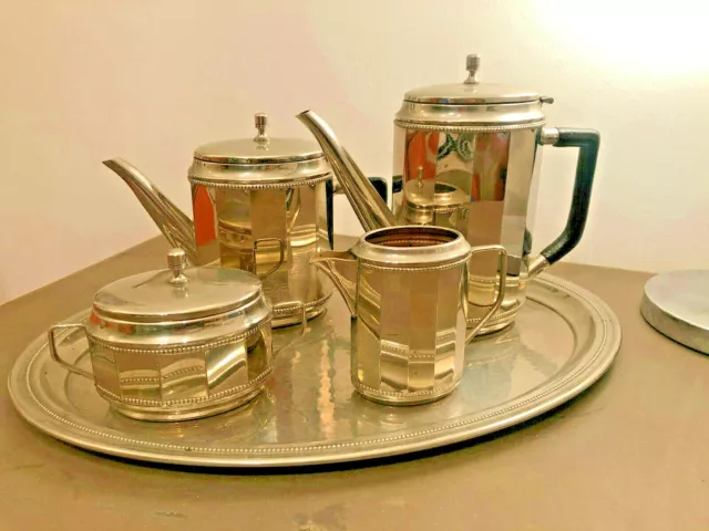 Kaffeekern Kaffee m. Tablett Teeservice Jugendstil  Art Deco Perlrand 5 teilig