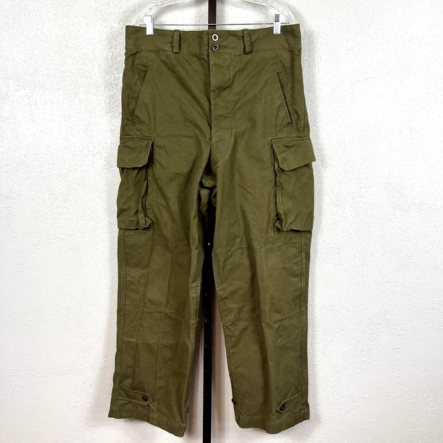 VINTAGE WWII ARMY Pants Made in France 36x32 Cargo Pockets Green Canvas