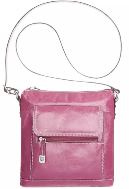 Giani Bernini Venice Crossbody Bag Organizer Handbag Pink Glazed Leather