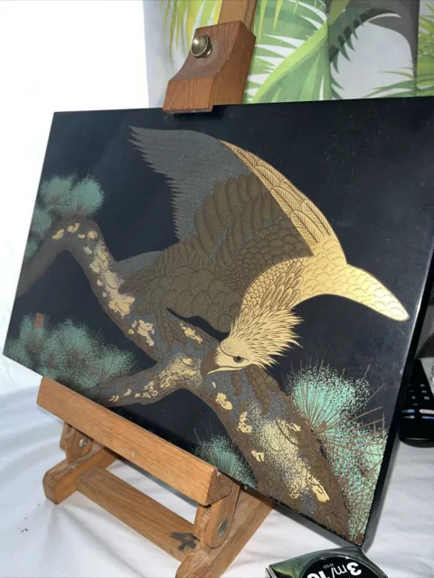 Rare Golden Eagle Japanese Laquered Plaque. Signed By Artist