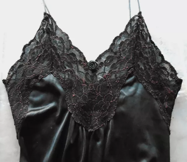 Vintage Val-Mode Valmode Long Nightgown Black Lace Trim Full Sweep S Small