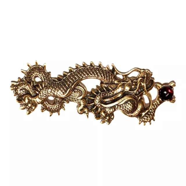 22K Gold Plated Carved Viking Dragon Red Garnet Brooch Museum Collection USA