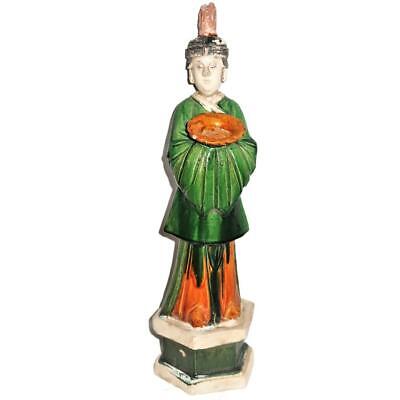 Antique Chinese Ming Dynasty Mingqi Sancai Glazed Tomb Attendant Figure, 18 3/8"