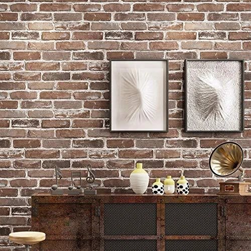 Faux Old Brick Wallpaper Roll, Flat 3D Effect Blocks Stone Look Removable