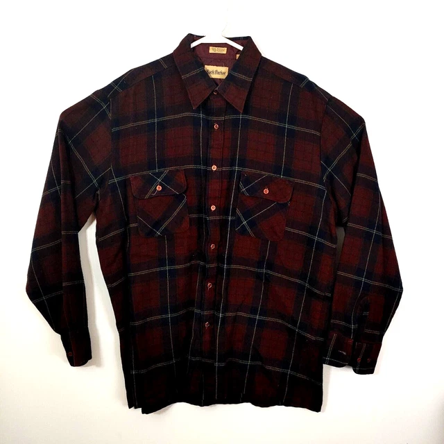 VTG Backpacker Men's 70s Acrylic Flannel Plaid Button Up Shirt Sz Large