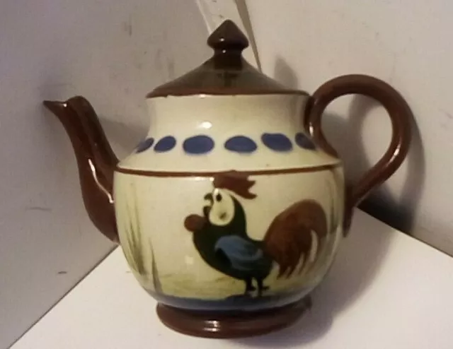 Longpark Pottery Torquay Devon Tea Pot Coloured Cockerel 12 cm  vintage